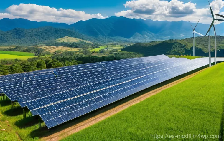 넷제로 전환을 위한 연구개발 투자 - **Sustainable Energy Panorama in Latin America:** A wide, breathtaking panoramic shot of a vast, sun...