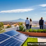 넷제로 경제 모델의 발전 방향 - A vibrant rooftop solar panel installation on a modern Mexican home during a sunny afternoon, showca...