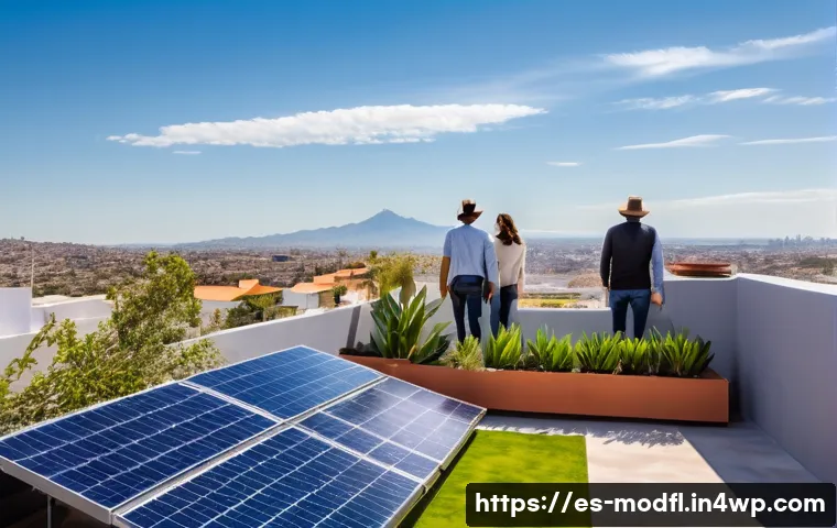 넷제로 경제 모델의 발전 방향 - A vibrant rooftop solar panel installation on a modern Mexican home during a sunny afternoon, showca...