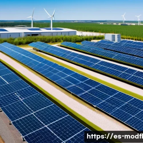 넷제로 경제 모델과 전통 산업의 변화 - A modern industrial manufacturing facility featuring large solar panel arrays installed on the rooft...