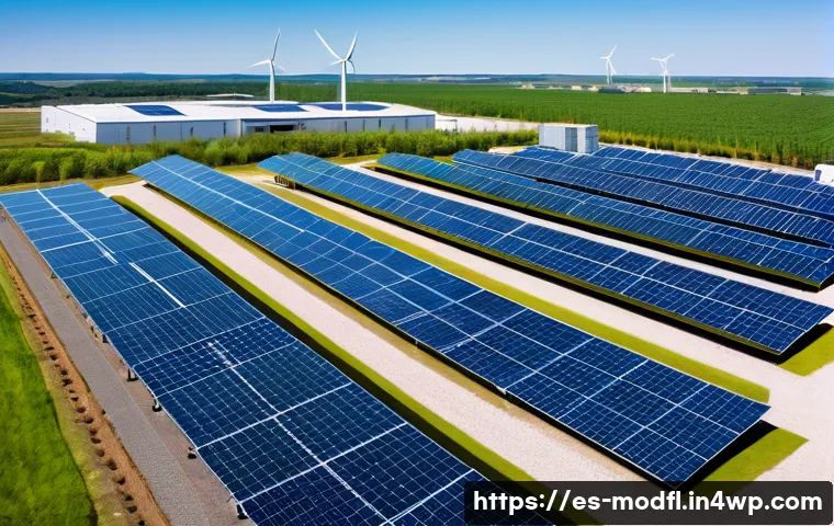 넷제로 경제 모델과 전통 산업의 변화 - A modern industrial manufacturing facility featuring large solar panel arrays installed on the rooft...
