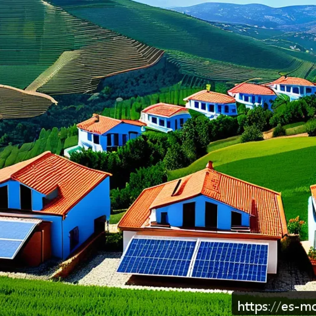 넷제로 경제 모델의 지역사회 영향 - A vibrant small Spanish town embracing renewable energy: solar panels installed on terracotta-roofed...