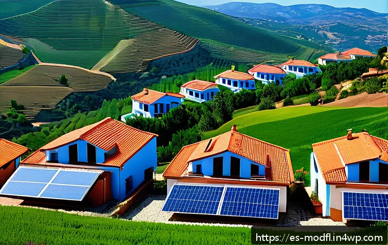 넷제로 경제 모델의 지역사회 영향 - A vibrant small Spanish town embracing renewable energy: solar panels installed on terracotta-roofed...