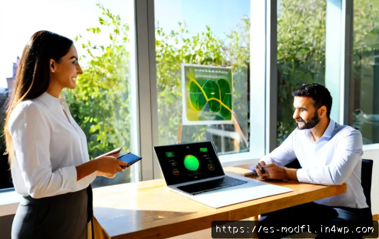 넷제로 전환 마케팅 전략 - Photorealistic Spanish business team in a sunlit Madrid office planning a net-zero marketing strateg...