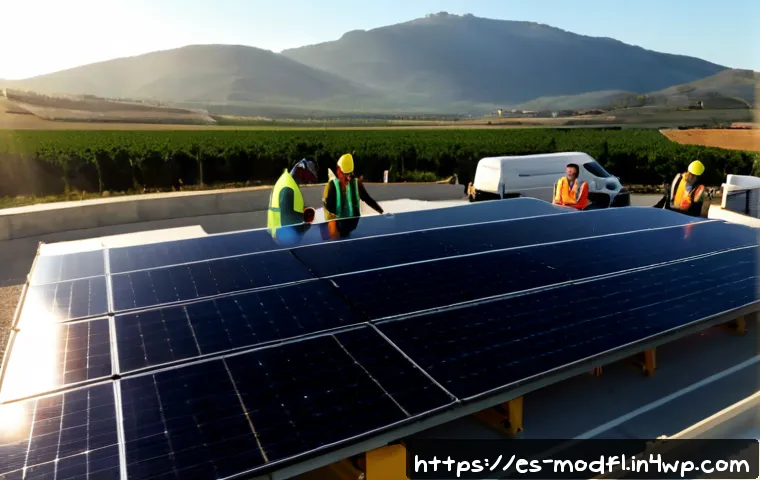 Home 17 넷제로 전환 경제 모델과 지속 가능한 발전 - Photorealistic wide-angle view of a modern solar-powered manufacturing facility in a sunny Spanish c...